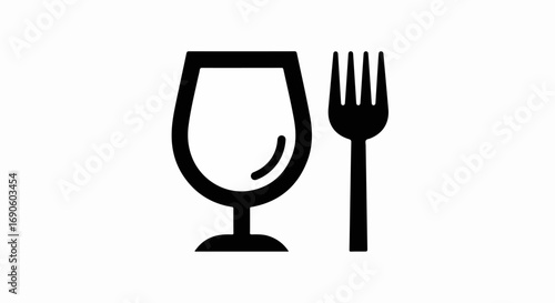 Elegant wine glass and fork symbol representing dining and beverages.