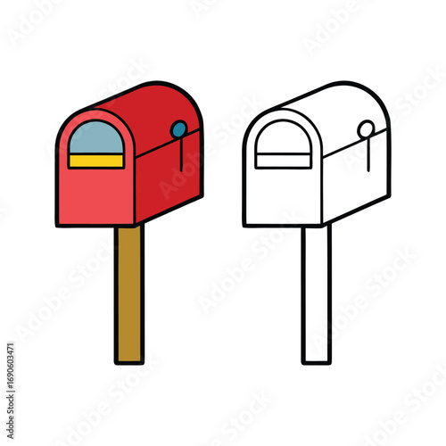 Vector art of red mailbox and outline mailbox on