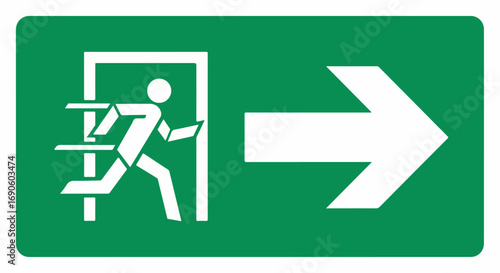 Emergency Exit Sign with Running Man and Arrow.