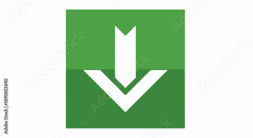 White down arrow on a green square background.