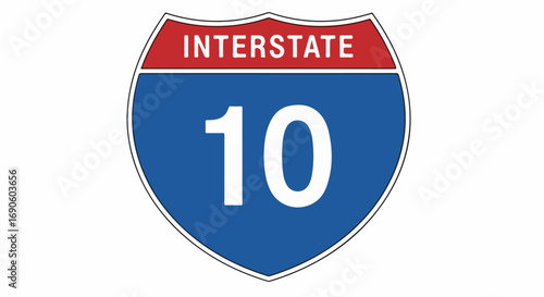 Interstate 10 Highway Road Sign on White Background.