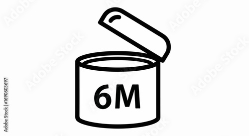 Period after opening symbol for cosmetic products, 6 months shelf life after opening.