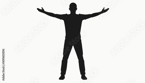 Silhouette of a man with arms outstretched, standing tall.
