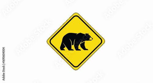 Yellow Diamond Bear Warning Road Sign.