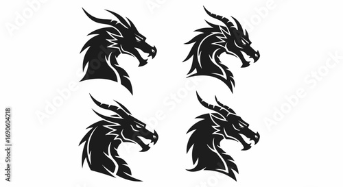 Dragon Head Silhouettes - A Collection of Fierce Creatures.