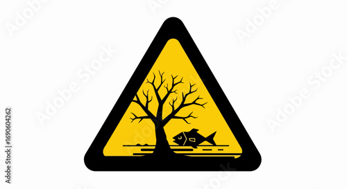 Environmental Pollution Warning Sign Featuring Fish and Tree.