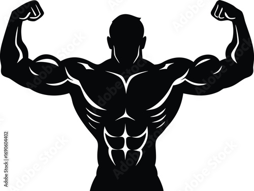 Muscular man silhouette flexing biceps strong bodybuilder