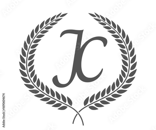 Initial letter J and C, JC monogram logo design with laurel wreath. Luxury calligraphy font.