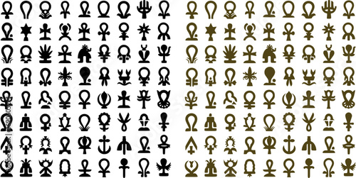Ancient Egyptian Symbols Collection, Historical Hieroglyphs and Mythology Vector Illustration Set
