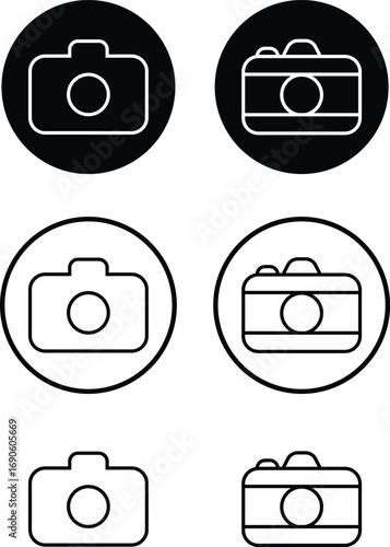 Camera icon set collection group in black flat and line style, photography device symbol pack, photo capture shoot equipment bundle, isolated on transparent background, vector illustration