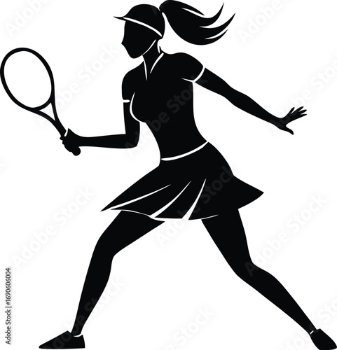Powerful female tennis player silhouette action shot