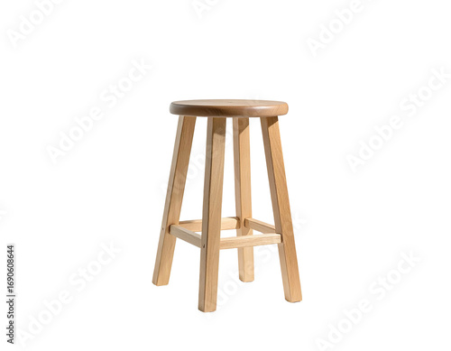 Light-colored wooden stool with a circular seat and four legs