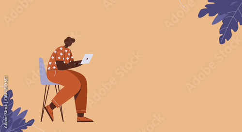 Focused person uses a laptop, embodying remote work, online learning, and modern digital productivity. Ideal for business, education, or technology themes.