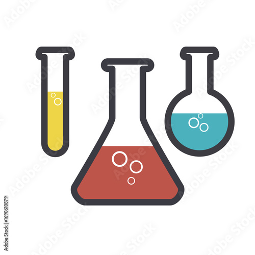 Laboratory glassware icon set. Chemical liquid on a tube icon. tube test or flask icon for illustration
