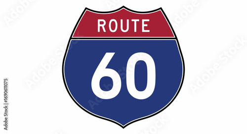 Route 60 Interstate Highway Sign on White Background.