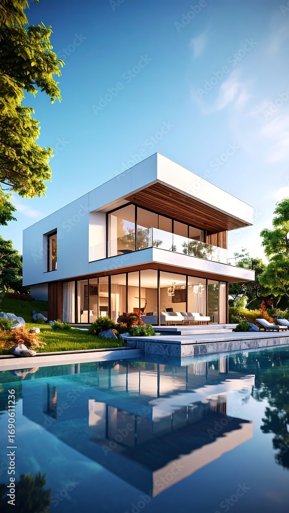 Fototapeta premium Modern home with pool and garden (1)
