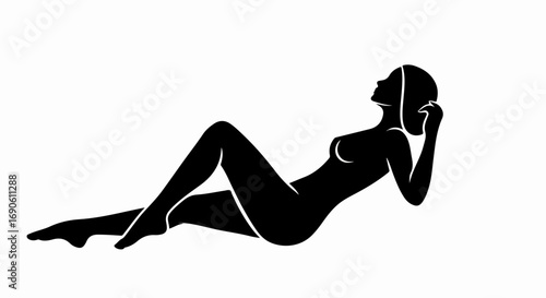 Silhouette of a Woman Relaxing in a Reclined Position.
