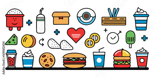 A clean vector modern style, food and drink icon set.