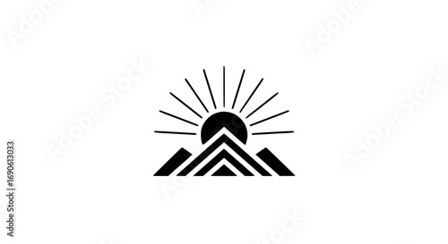 Sun rising over mountains black white 