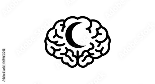 Brain with moon black white icon