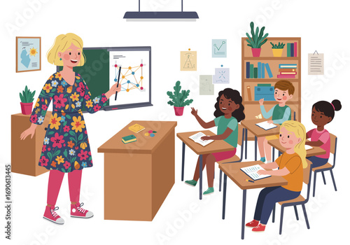 Teacher Explaining Graph Theory to Students in Classroom Setting