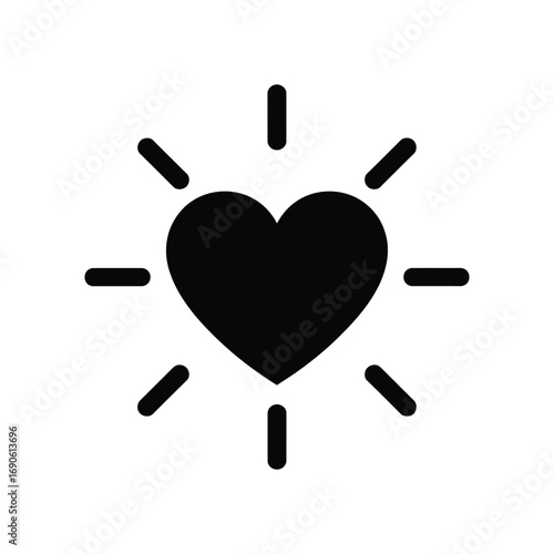 Black heart icon with radiant rays symbolizing love and energy