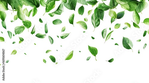 Wallpaper Mural Lush green leaves falling on white background, creating a vibrant, natural cascade.  Perfect for spring or summer designs Torontodigital.ca
