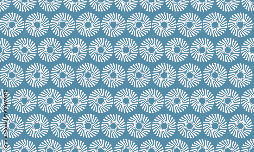 Elegant seamless pattern of stylized sunbursts on a calming blue background. Perfect for textile design, wallpaper, website backgrounds, and decorative projects.