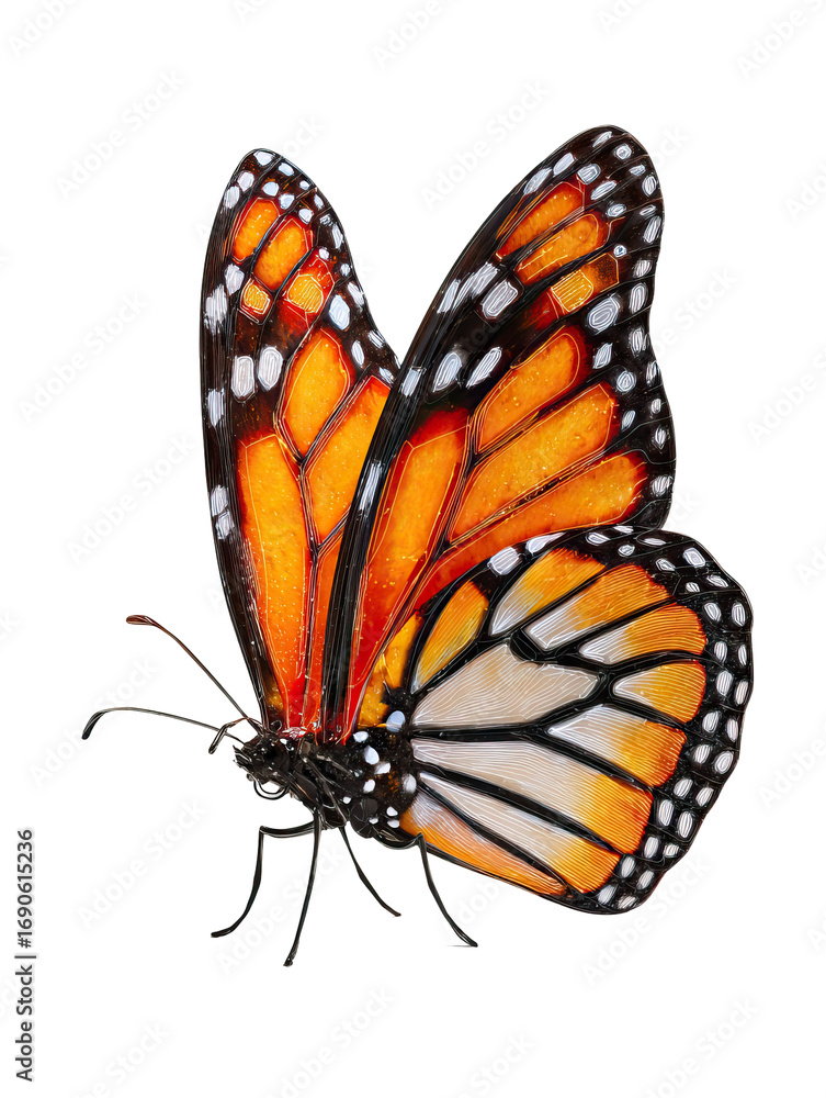 Naklejka premium Monarch butterfly with fully glowing wings on transparent background