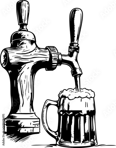 Pouring craft beer from a tap brewery setting vintage style close-up view beverage culture