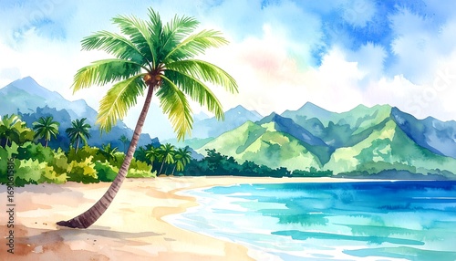 Fototapeta Naklejka Na Ścianę i Meble -  Tropical beach scene with palm trees (1)