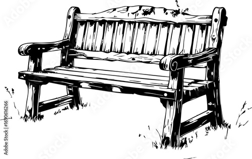 Rustic wooden bench in a serene park setting nature photography relaxing outdoor environment peaceful viewpoint