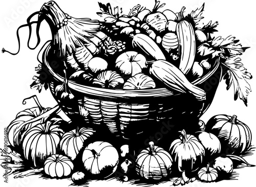 Harvest festival celebration bountiful vegetable basket farmer's market rustic setting close-up view seasonal abundance
