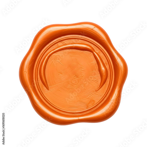 Orange wax seal isolated on white, blank Orange wax seal