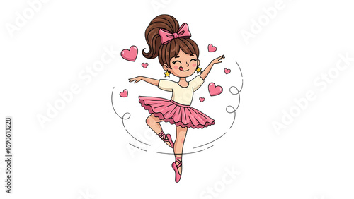 Cute ballerina girl dancing illustration vector art for kids children dance school ballet class design 100c on transparent background