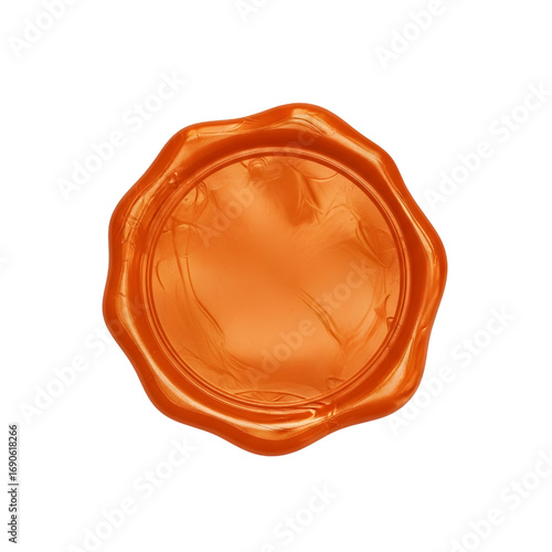 Orange wax seal isolated on white, blank Orange wax seal