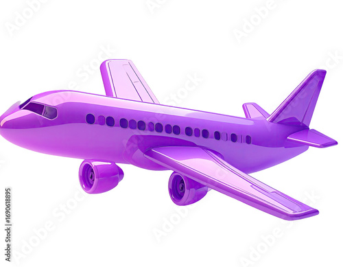Vibrant purple airplane, 3D model, cartoon style