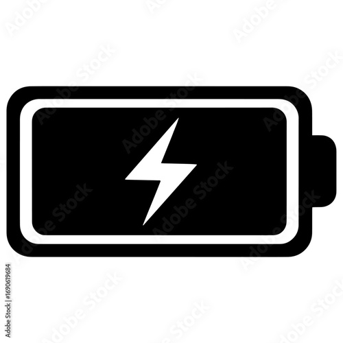 Black Battery Charging Silhouette Icon | Minimal Energy Flat Vector PNG Download