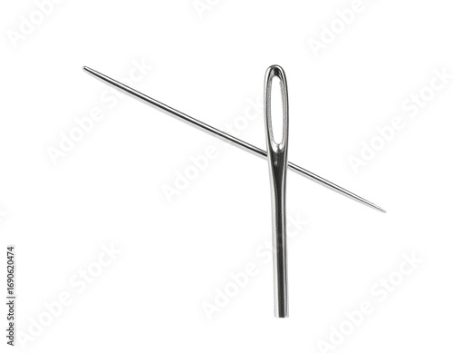 Metallic needle with eye, angled view