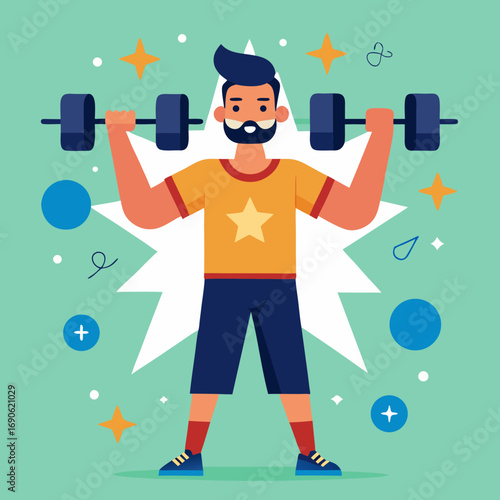 Illustration of a man lifting weights in a gym setting