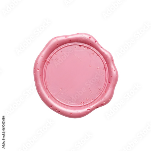 Pink wax seal isolated on white, blank Pink wax seal