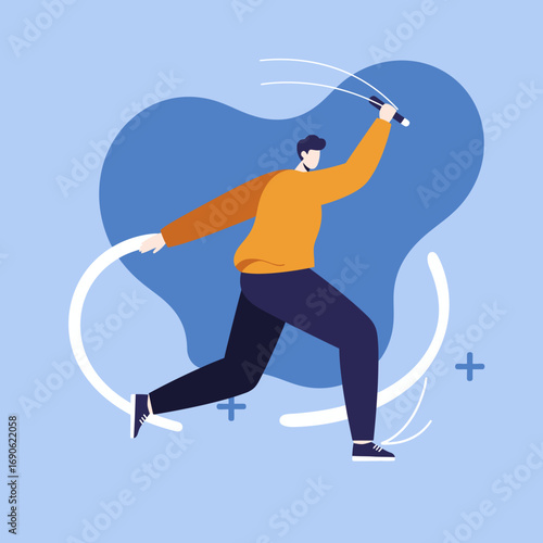 Energetic man skipping rope, symbolizing fitness, health, and an active lifestyle. Ideal for sports, wellness, and personal training concepts.