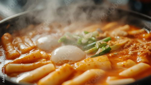 Korean spicy rice cakes tteokbokki with eggs
