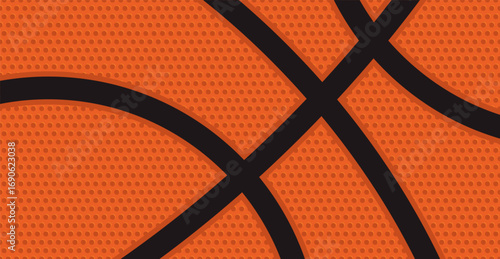 Close-up basketball texture with orange surface and black lines, dotted pattern background perfect for sports design, training, and game themes.