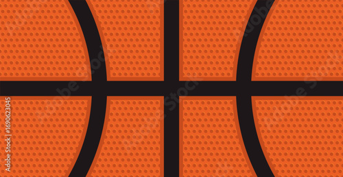 Close-up basketball texture with orange surface and black lines, dotted pattern background perfect for sports design, training, and game themes.