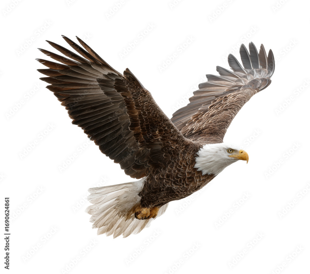 Obraz premium Majestic eagle in flight natural habitat wildlife aerial view freedom isolated on transparent background, png