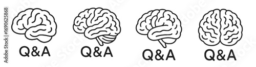 Four icons with a human brain and Q&A letters