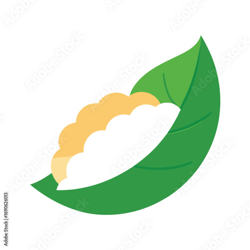Vector art of stylized illustration of a leaf holding a portion of rice