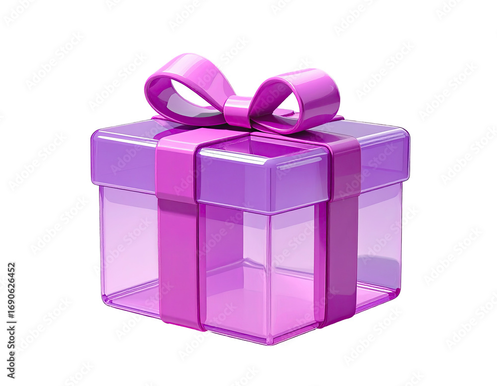 Obraz premium 3D rendered, glossy, light purple gift box with a pink bow