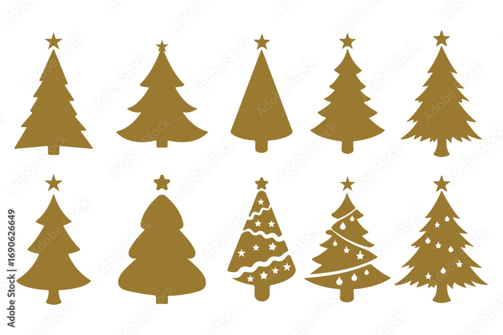 Obraz premium Decorative Black Christmas Tree Icons Collection for Holiday Design